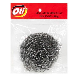 Burete Spiralat Inox OTI pentru Uz Profesional, 40 g, Culoare Argintie, Spalatoare Metalica pentru Vase, Burete din Inox Spiralat, Bureti Metalici, Burete pentru Curatare Vase, Bureti pentru Vase, Spalator din Inox, Spalator Metalic