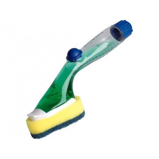 Burete cu Rezervor pentru Detergent SCOTCH BRITE Click & Clean, 230x95x60 mm, Culoare Galben, Burete din Spuma Poliuretanica, Burete Fibra Abraziva, Burete Vase cu Rezervor, Burete Vase Ergonomic, Burete Vase