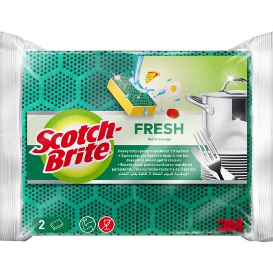 Burete SCOTCH BRITE Clasic Fresh, 2 Buc/Set, Burete Bucatarie, Bureti de Vase, Burete pentru Vase, Bureti Clasici de Vase, Burete Vase Scotch-Brite, Bureti Vase Scotch-Brite