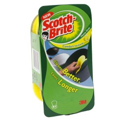 Burete SCOTCH BRITE Ergonomic Confort de Bucatarie, Spuma Poliuretanica si Fibra Abraziva, Culoare Galbena, Burete din Spuma Poliuretanica, Burete Fibra Abraziva, Burete Vase Ergonomic, Burete Vase, Bureti Vase