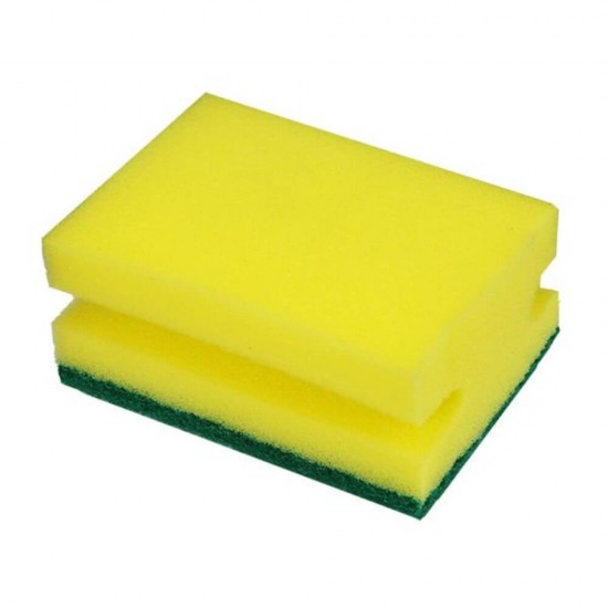 Burete Sagomat Standard Practic SCOTCH BRITE, Dimensiuni 9x7x4.5 cm Spuma Poliuretanica si Fibra Abraziva, Culoare Galbena, Burete Vase, Bureti Scotch Brite, Bureti Curatare, Burete pentru Menaj, Bureti pentru Casa, Burete Bucatarie, Bureti de Vase