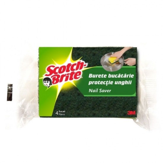 Bureti SCOTCH BRITE XXL cu Protectie Unghii, 4 Buc/Set, Burete Vase, Burete Bucatarie, Bureti de Vase, Burete pentru Vase, Bureti Clasici de Vase, Burete Vase Scotch-Brite, Bureti Vase Scotch-Brite