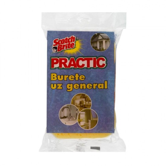 Burete Uz General SCOTCH BRITE Practic, 11.2x6.7x2.5 cm, Culoare Galbena, Burete Super Absorbant, Burete Vase, Burete Bucatarie, Burete Standard, Burete Universal, Burete pentru Vase