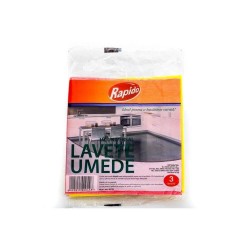 Set 3 Lavete Umede RAPIDO, Diverse Culori, Set Lavete Umede, Lavete Umede pentru Bucatarie, Laveta Umeda pentru Baie, Lavete din Fibra Naturala pentru Uz General, Laveta Superabsorbanta, Laveta Umeda pentru Inox