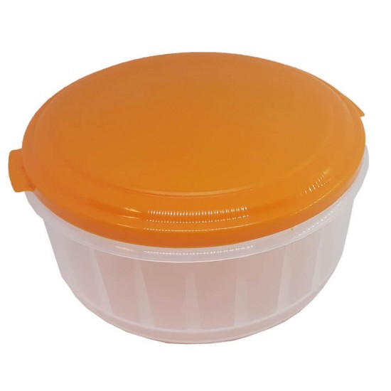 Cutie Alimente Rotunda, 1.3 L, Recipient Incolor, Capac Portocaliu, Caserole din Plastic, Cutii pentru Condimente, Caserola Alimentara Plastic, Recipient Rotund Alimente, Cutie Depozitare Alimente, Cutie Alimentara Rotunda, Cutie Alimentara cu Capac