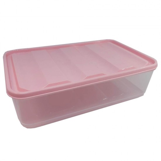 Cutie Alimente Dreptunghiulara, 1.75 L, 22.5x14.5x6 cm, Recipient Incolor, Capac Roz, Cutie pentru Mancare, Cutie pentru Alimente Transparenta, Cutii Alimentare, Cutii Alimentare Plastic, Cutie Alimentara Plastic, Caserola Dreptunghiulara