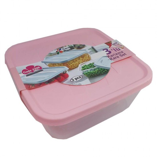 Set 3 Cutii Alimentare Patrate, 1.6, 1, 0.5 L, Recipient Incolor, Capac Roz, Cutii din Plastic pentru Alimente, Caserole Patrate din Plastic, Cutie Alimentara, Set Cutii Alimentare din Plastic, Recipiente din Plastic pentru Alimente, Set Caserole Plastic