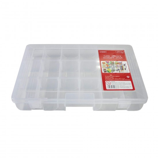 Cutie Stocare Accesorii Daco, 27.5x18.5x4 cm, 18 Compartimente Reglabile, Plastic Transparent ,Cutii Depozitare Accesorii, Cutii pentru Stocare Accesorii, Cutie Depozitare cu Comparimente, Cutie Depozitare cu Capac