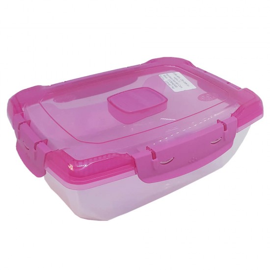 Cutie Alimente Clip, 1L, 18.5x14x7 cm, Capac Roz, Cutii din Plastic Depozitare Alimente, Cutie Alimentara din Plastic, Caserole din Plastic pentru Alimente, Cutie Alimente cu Sistem de Inchidere Clip, Cutii Depozitare cu Capac pentru Alimente