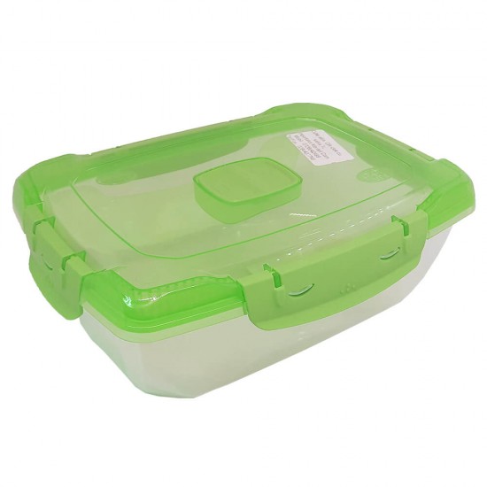 Cutie Alimente Clip, 1.4 L, 18.5x14x9 cm, Capac Verde, Cutii din Plastic Depozitare Alimente, Cutie Alimentara din Plastic, Caserole din Plastic pentru Alimente, Cutie Alimente cu Sistem de Inchidere Clip, Cutii Depozitare cu Capac pentru Alimente