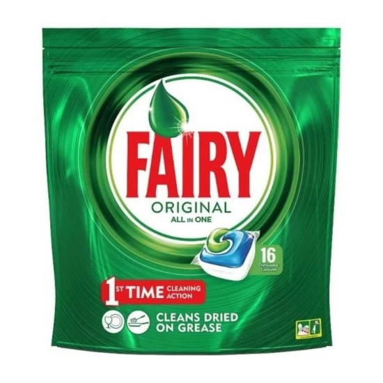 Detergent pentru Masina de Spalat Vase Fairy Original All in One, 16 Capsule, Detergenti pentru Masinile de Vase, Detergent Capsule pentru Masina de Vase, Detergent pentru Masina de Curatat Vasele, Detergent Vase Fairy