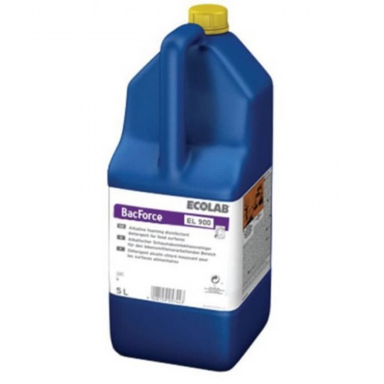Detergent Dezinfectant Virucid Ecolab BACFORCE EL 900, 5L, Detergent Virucid Suprafete, Detergent Dezinfectant Suprafete, Detergent Dezinfectant Alcalin, Detergent Dezinfectant pe Baza de Clor, Solutie Dezinfectanta Profesionala