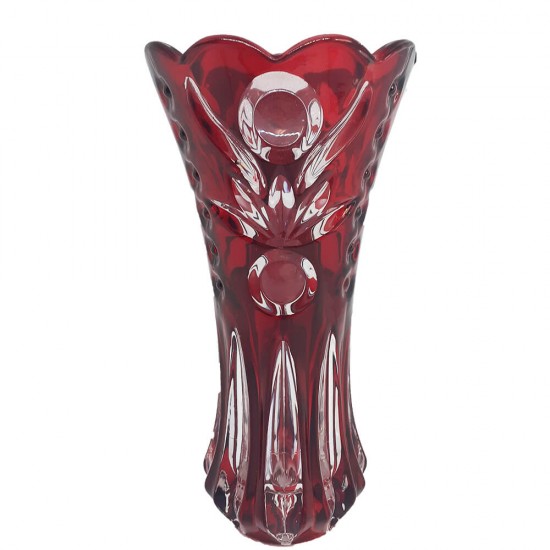 Vaza Inalta de Sticla, 25 cm, Rosu Rubin, Model Floral, Vaze Mici de Sticla, Vaze si Boluri Decorative, Vaze Decorative pentru Flori, Vaza Decorativa Flori, Articole Decorative pentru Casa, Vaza din Sticla cu Model