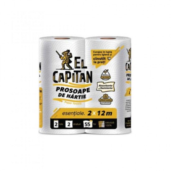 Prosoape Hartie EL CAPITAN, 2 Straturi, 2 Role/Bax, 55 Foi/Rola, Fara Parfum, Prosoape de Hartie, Prosoape Absorbante Hartie, Prosoape 2 Straturi, Role Prosoape de Hartie