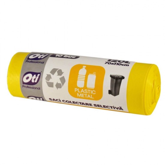 Saci Menajeri OTI Colectare Selectiva,120L, 70x110 cm, 10 Buc/Rola, Plastic/Metal, Culoare Galbena, Saci Menaj, Saci de Gunoi, Saci Menajeri 120L, Saci de Gunoi Plastic si Metal, Saci Colectare Selectiva