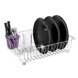 Scurgator Vase, 44x35x13 cm, Plastic si Inox, Culoare Mov, Suporturi de Plastic pentru Depozitarea Vaselor, Scurgator de Vase din Plastic, Picurator pentru Vase, Scurgatoare pentru Vase, Suport pentru Vase din Inox, Suport de Inox pentru Vase