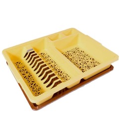 Scurgator de Vase si Tacamuri STERK, 43 x 35 x 8 cm, cu Tavita, Galben/Maro, Scurgator pentru Tacamuri si Farfurii, Suport Uscator Tacamuri si Vase, Suport Scurgator pentru Vase, Suport Uscator Bucatarie