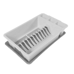 Scurgator de Vase si Tacamuri STERK Select, 42x26x10 cm, cu Tavita, Alb, Scurgator pentru Tacamuri si Farfurii, Suport Uscator Tacamuri si Vase, Suport Scurgator pentru Vase, Suport Uscator Bucatarie