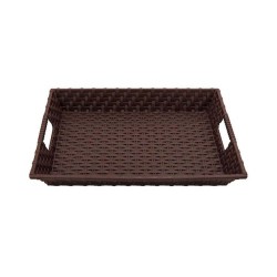 Tava Plastic, 43x31x5 cm, Imitatie Rattan, Culoare Maro, Tava de Plastic, Tava din Plastic Dreptunghiulara, Tava de Plastic pentru Servire, Tava din Plastic cu Manere, Platouri si Tavi, Tavi din Plastic, Tavi din Plastic pentru Servire