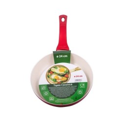 Tigaie Aluminiu, Diametru 24 cm, Invelis Ceramic, Strat Antiaderent, Maner din Bachelita, Culoare Rosie, Tigai Antiaderente, Tigai Invelis Ceramic, Tigaie Antiaderenta, Tigai din Aluminiu Invelis Ceramic, Tigaie Invelis Ceramic