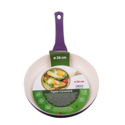 Tigaie Aluminiu, Diametru 26 cm, Invelis Ceramic, Strat Antiaderent, Maner din Bachelita, Culoare Mov, Tigai Antiaderente, Tigai Invelis Ceramic, Tigaie Antiaderenta, Tigai din Aluminiu Invelis Ceramic, Tigaie Invelis Ceramic