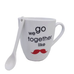 Cana cu Lingurita Ceramica, 7.5x8.5 cm, Alba cu Text, Cani Ceramica cu Lingurita, Cani din Ceramica, Cani Ceramica cu Lingurita pentru Ceai si Cafea, Accesorii pentru Masa si Bucatarie, Canite Ceramica cu Lingura pentru Copii