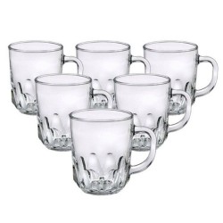 Set 6 Cesti din Sticla, cu Maner, Capacitate 250 ml, Model Cercuri, Cesti Cafea, Cesti Sticla, Cani Sticla, Cana din Sticla cu Model, Set Cesti Cafea, Set Cani din Sticla, Cana Cafea, Cescute Cafea