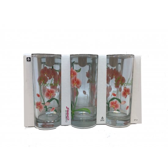 Set 6 Pahare de Sticla cu Model Orhidee Uniglass, 260 ml, Pahare Cu Model, Set de Pahare Transparente, Pahare din Sticla Cu Model, Pahare din Sticla Transparente, Pahar din Sticla Uniglass