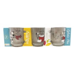 Set 3 Cani Incolore de Sticla Kandil, Model Pictat cu Pisicute, 240 ml, Cani de Sticla, Cani Transparente, Cani pentru Apa, Cani de Apa, Set Cani, Cana 240 ml, Cana de Sticla, Cana Transparenta, Cana de Apa, Cana Suc, Cana Bauturi, Cana Cafea, Cani Cafea