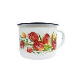 Cana cu Capac 1 L, Email, Alba, Model cu Lalele, Cana Bucatarie, Cani Bucatarie, Cana Email, Cani Email, Cana 1 L, Cani 2 L, Cana de Gatit, Cani de Gatit, Cana Ceai, Cani Ceai, Cana Cafea, Cani Cafea, Cani Emailate, Cana Emailata, Cana din Email