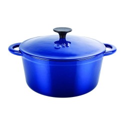 Cratita Fonta Emailata Capac, 24 cm, 3.8 L, 5.9 Kg, Culoare Albastra, Cratita Fonta cu Capac, Cratite din Fonta cu Capac, Cratite pentru Gatit din Fonta, Vase pentru Bucatarie, Ustensile pentru Gatit, Cratita din Fonta Emailata pentru Gatit