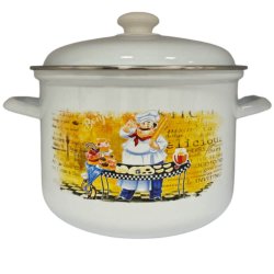 Oala Inalta Email de Bucatarie, 4.5 L, Alb, Model cu Bucatar, Maner Capac Alb, Oala Email, Oala Emailate, Oala de Bucatarie, Oale Email de Bucatarie, Oale Email cu Model, Oale Email de Bucatarie cu Model, Oala Email Albe