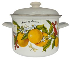 Oala Inalta Email de Bucatarie, 4.5 L, Alb, Model cu Portocale, Maner Capac Alb, Oala Email, Oala Emailate, Oala de Bucatarie, Oale Email de Bucatarie, Oale Email cu Model, Oale Email de Bucatarie cu Model, Oala Email Albe