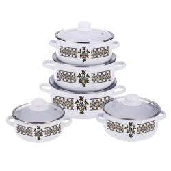 Set 5 Oale Emailate Capac, Diametre 16-24 cm, 3.3 Kg, Culoare Alba, Oale Email, Set de Oale, Set Oale, Set 5 Oale, Oale din Email, Oale pentru Gatit, Oale pentru Bucatarie, Vesela Bucatarie, Ustensile pentru Gatit