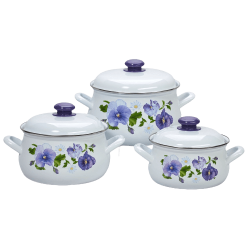 Set 3 Oale Joase Email de Bucatarie, Capacitate 2/3/4.5 L, Alb, Model cu Flori, Oale Email, Oale Emailate, Oale de Bucatarie, Oale Email de Bucatarie, Oale Email cu Model, Oale Email de Bucatarie cu Model, Oale Email Albe, Set Oale Email