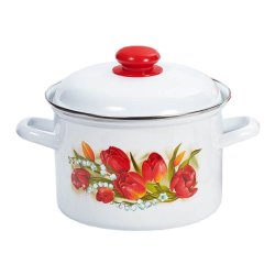 Oala Inalta 2 L, Email, Alba, Model cu Lalele, Oala Bucatarie, Oale Bucatarie, Oala Email, Oale Email, Oala 2 L, Oale 2 L, Oala de Gatit, Oale de Gatit, Oala Supa, Oale Supe, Oala Ciorba, Oale Ciorba, Oale Emailate, Oala Emailata, Oala din Email