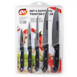 Set 5 Cutite si Tocator OTI, Lemn si Inox, Seturi Cutite Inox, Set Cutite de Inox, Cutite de Inox, Set Cutite Inox si Tocator din Lemn, Set Cutite si Tocator, Usensile pentru Gatit