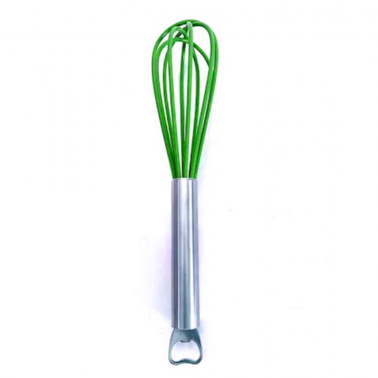 Tel Silicon cu Deschizator Bere, Maner Metalic, Culoare Verde, Teluri, Teluri din Silicon, Teluri pentru Bucatarie, Ustensile pentru Bucatarie, Tel de Bucatarie, Teluri cu Deschizator Capace