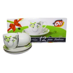 Set Portelan pentru Cafea, 12 Piese, Model Andreea, 6 Cesti 200 ml, 6 Farfurii, Culoare Alba, Serviciu de Cafea din Portelan, Servicii de Cafea din Portelan, Servicii Cafea 12 Piese, Cesti si Farfurii Cafea, Cesti din Portelan