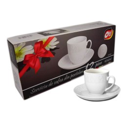 Set Portelan pentru Cafea, 12 Piese, Model Regal, 6 Cesti 200 ml, 6 Farfurii, Culoare Alba, Serviciu de Cafea din Portelan, Servicii de Cafea din Portelan, Servicii Cafea 12 Piese, Cesti si Farfurii Cafea, Cesti din Portelan