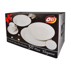 Serviciu de Masa din Portelan OTI, 30 Piese, Model Elegance, Rotund, Culoare Alb/Gri, Set Serviciu de Masa din Portelan, Servicii de Masa Portelan, Serviciu de Masa 30 Piese, Servicii de Masa 30 Piese, Set Vesela din Portelan