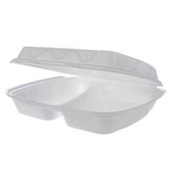 Caserole Meniu, 24x21x7 cm, 100 Buc/Set, 2 Compartimente, Polistiren Expandat, Culoare Alba, Caserole Bicompartimentate cu Capac, Caserola Unica Folosinta Polistiren, Caserole Polistiren, Caserole Unica Folosinta, Ambalaje Catering, Caserole Fast Food