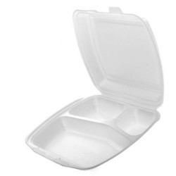 Caserole Meniu, 24x22x7.5 mm, 200 Buc/Set, Polistiren Expandat, 3 Compartimente, Culoare Alba, Caserole Polistiren, Caserola Unica Folosinta Polistiren, Caserole Compartimentate cu Capac, Ambalaje Catering, Caserole Fast Food, Caserola Meniu