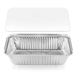 Caserola Aluminiu cu Capac OTI, 920 ml, 100 Buc/Set, Dreptunghiulare, Caserola Aluminiu de Unica Folosinta, Caserola pentru Catering, Caserole pentru Fast-Food, Caserole Dreptunghiulare de Aluminiu, Set de Caserole din Aluminiu, Vesela Unica Folosinta
