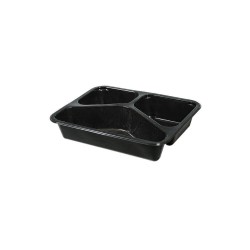 Set 360 Caserole, 227x178x50 mm, 3 Compartimente, Plastic Negru, Caserole Plastic, Caserola Unica Folosinta, Caserole Compartimentate, Caserole Take Away, Ambalaje Catering, Caserole Fast Food, Caserola Meniu, Set Caserole de Plastic