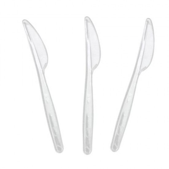 Cutite Plastic de Unica Folosinta OTI Cristal, 100 Buc/Set, Lungime 16.3 cm, Transparente, Set Cutite de Unica Folosinta, Tacamuri de Unica Folosinta, Cutite din Plastic, Cutite de Unica Folosinta, Cutite din Plastic pentru Catering