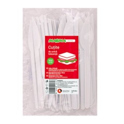 Cutite din Plastic de Unica Folosinta, 100 Buc/Set, 16.3 cm, Culoare Alba, Tacamuri de Unica Folosinta, Cutite Albe din Plastic, Cutite de Unica Folosinta, Cutite din Plastic pentru Catering, Cutite din Plastic Unica Folosinta