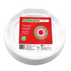 Farfurii din Plastic Alabala, Diametru 17 cm, 50 Buc/Set, Culoare Alba, Farfurii Unica Folosinta pentru Catering, Farfurii din Plastic pentru Desert, Farfurii Plastic de Unica Folosinta, Farfurii pentru Catering