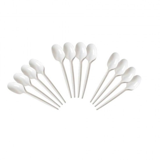 Lingurite Plastic Unica Folosinta, 20 Buc/Set, Lungime 12 cm, Culoare Alba, Lingurite pentru Desert, Lingurite din Plastic pentru Prajituri, Set de Lingurite de Unica Folosinta, Set de Lingurite Plastic, Tacamuri de Unica Folosinta