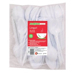 Linguri din Plastic de Unica Folosinta, 100 Buc/Set, 16.3 cm, Culoare Alba, Tacamuri de Unica Folosinta, Linguri Albe din Plastic, Linguri de Unica Folosinta, Linguri din Plastic pentru Catering, Linguri din Plastic Unica Folosinta